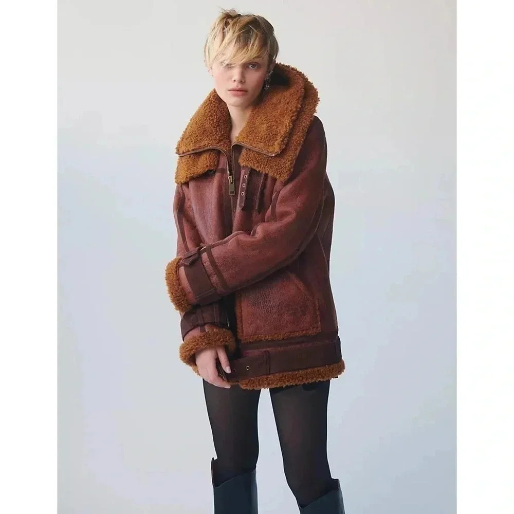 Free People Maverick Shearling Leather Jacket Brown Small - Picture 5 of 17